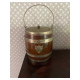 Antique, 1920s, porcelain lined oak silver ice/biscuit barrel. 