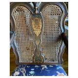 Antique, ornate armchair with matching foto stool, carved back, Empire Period.