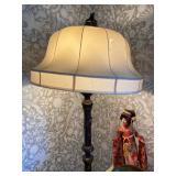 Vintage bronze floor lamp, 3D dragons, with silk shade