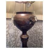 Vintage bronze floor lamp, 3D dragons, with silk shade