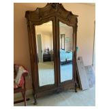 Antique French Armoire with Beveled Glass Mirror Panels