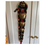 Swiss Wall Hanging bell on leather belt and colored fringe 