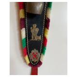 Swiss Wall Hanging bell on leather belt and colored fringe 