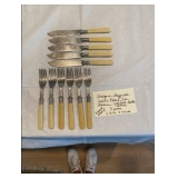 Antique Sheffield Silver Plated Fish Flatware Celluloid Ivorine Handles