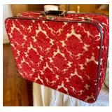 vintage 50s suitcase red velvet burn-out with lined Ivory Satin Grosgrain Ribbon
