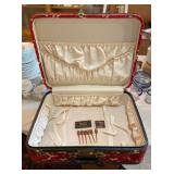 vintage 50s suitcase red velvet burn-out with lined Ivory Satin Grosgrain Ribbon