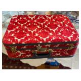 vintage 50s suitcase red velvet burn-out with lined Ivory Satin Grosgrain Ribbon