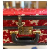 vintage 50s suitcase red velvet burn-out with lined Ivory Satin Grosgrain Ribbon