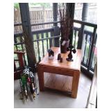 SOLID ASK END TABLE, WINE RACK, DECORATOR ITEMS GALORE.