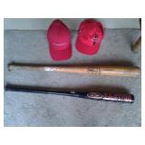 BASEBALL BATS & LOTS OF BASEBALL CAPS