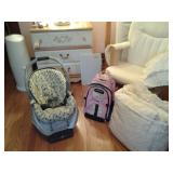BEAUTIFUL GRACO CAR SEAT/CARRIER IN ONE. EYELET COMFORTER & BED RUFFLES, DIAPER GENIE ELITE, ETC.