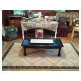 GORGEOUS NEW AREA RUG VERY PLUSH. SOLID WOOD HEAVY, COCKTAIL TABLE, BEDDING, TABLES, AMANDA PICTURE