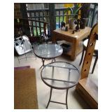GO ANYWHERE FOLDABLE GLASS & METAL SIDE TABLES, OAK END TABLE, WINE RACKS, BAR SINK, PLANT STANDS
