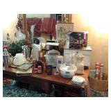 KITCHENWARE, APPLIANCES, CORBELS, LAMP SHADES, GLASS LIGHT SHADES, WRAPPING PAPER, BREAD BOX, ETC