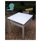 LARGE SQUARE W WOOD 2 TIER TABLE. MAKES GOOD GAMING TABLE, ACCENT TABLE, OLD FASHIONED 1950S POOL 
