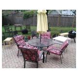 RUSTIC WOODEN TABLE, TWO CHAIRS, GREAT PRICE. UMBRELLAS LARGE & SMALL, TABLES, BENCHES AND 6 OUTDOOR