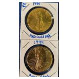 (2) $50 Gold coins