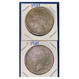 (2) 1921 Peace dollar