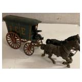 Cast Iron Ice Wagon w/Driver & 2 Horses
