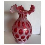Cranberry Coin Dot Ruffled edge Vase