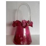 Cranberry w/optical opalescent basket 12"