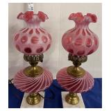 Pr. Cranberry Coin Dot/Swirl Lamps 17"