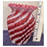 5" Cranverry Swirl Crimped Edge Vase