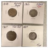 Flying eAgle, 3-Cent, 2-Cent & 1887 seated dime