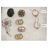 10kt & 14kt Ring + vintage brooches