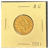 1881 $5. Gold Liberty