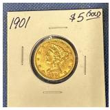 1901 $5. Gold Indian