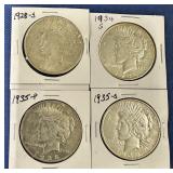 1926-S, 1927-P, 1927-D, 1928-S Peace Dollars