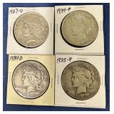 1927-D, 1934, 1934-D, 1935-P Peace Dollars
