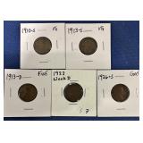 Wheat 1910-S, 1913-D, 1913-S, 1922-D