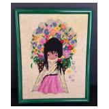Framed DeGrazia Style Cross Stitch