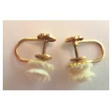 14 K Yellow Gold Screw-On Earrings / Carved Bone