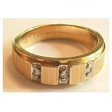 Art Carved 14 K Yellow Gold 3-Diamond Ring