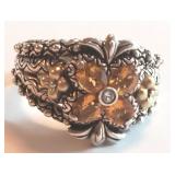 18 K White Gold OVER Sterling Ring / Citrine Stone