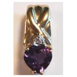 10 K Yellow Gold Amethyst & Diamond Pendant