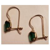 14 K Yellow Gold Emerald Kidney Wire Earrings