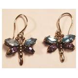 14 K Y. Gold Topaz & Amethyst Dragonfly Earrings