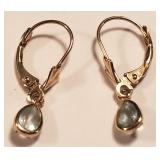 14 K Yellow Gold Aquamarine Dangle Earrings