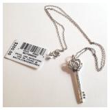 10 K & Sterling Necklace / Key Pendant w/ Diamond