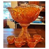 Imperial Marigold Carnival Glass Punch Bowl Set