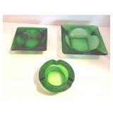 Three Mid-Century Forest Green Ashtrays