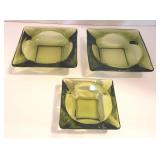 Three Mid-Century Olive Green Ashtrays