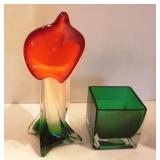 Art Glass "Jack-In-The-Pulpit" Vase & Forest Green Vase