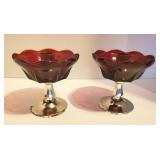 Vintage Anchor Hocking Royal Ruby Footed Candle Sticks / RARE!