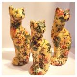 Three Paper Mache Decoupage Cats