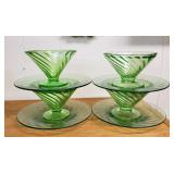 Depression Era Green Dessert Dishes w/ Under Plate